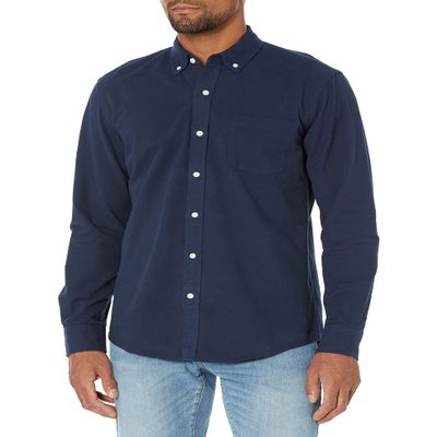 Amazon Essentials Slim-Fit Dress Shirts for Men - Long-Sleeve, Pocket, Button-Down Oxford Shirt, Navy, Large