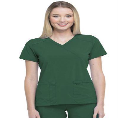 Dickies EDS Essentials, Mock Wrap Top Scrubs for Women with Four-Way Stretch and Moisture Wicking DK625, XL, Hunter Green