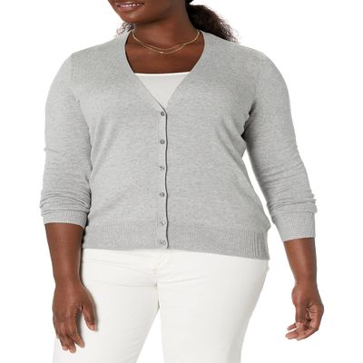 Amazon Essentials Women's Lightweight V-Neck Cardigan Sweater (Available in Plus Size), Light Grey Heather, Small