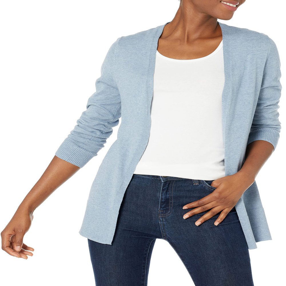 Amazon Essentials Women's Lightweight Open-Front Cardigan Sweater (Available in Plus Size), Indigo Blue Heather, XX-Large