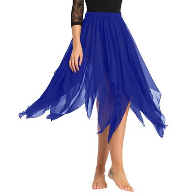 ACSUSS Womens Belly Dance Chiffon Skirt Asymmetric Side Split Maxi Skirts Costume Blue One Size
