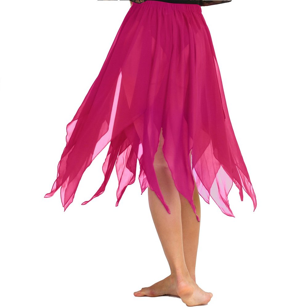 ACSUSS Womens Belly Dance Chiffon Skirt Asymmetric Side Split Maxi Skirts Costume Rose One Size
