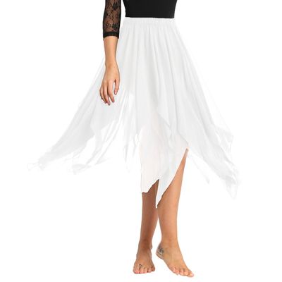 ACSUSS Womens Belly Dance Chiffon Skirt Asymmetric Side Split Maxi Skirts Costume White One Size