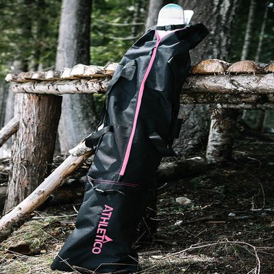 Athletico Two-Piece Ski and Boot Bag Combo | Store & Transport Skis Up to 200 CM and Boots Up To Size 13 | Includes 1 Ski Bag & 1 Ski Boot Bag (Black with Pink Trim)