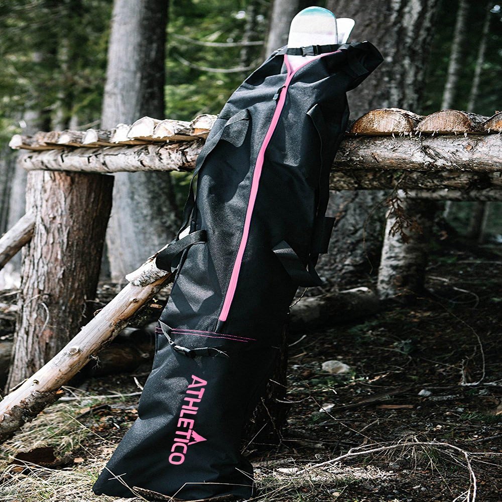 Athletico Two-Piece Ski and Boot Bag Combo | Store & Transport Skis Up to 200 CM and Boots Up To Size 13 | Includes 1 Ski Bag & 1 Ski Boot Bag (Black with Pink Trim)