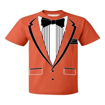 Promotion & Beyond Tuxedo (Black) with Pocket Square Ceremony Men's T-Shirt, 2XL, Orange