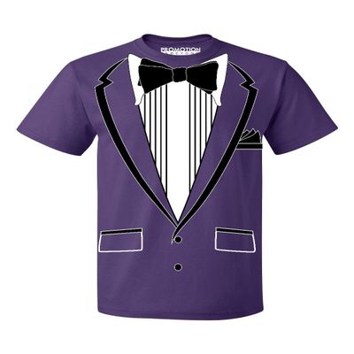 Tuxedo (Black) with Pocket Square Ceremony Men's T-Shirt, 3XL, Purple
