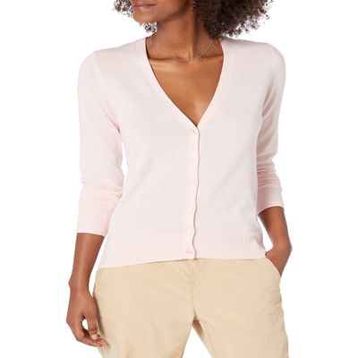 Amazon Essentials Women's Lightweight V-Neck Cardigan Sweater (Available in Plus Size), Light Pink, XX-Large