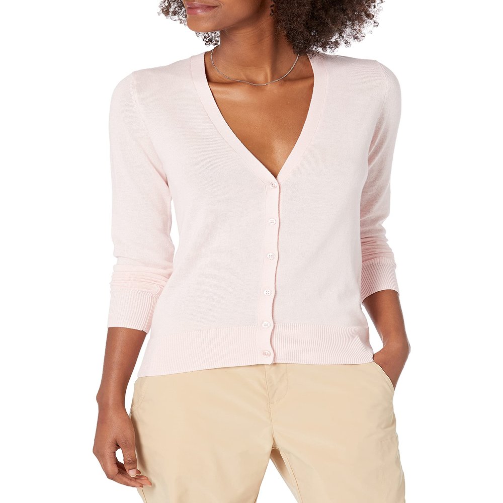 Amazon Essentials Women's Lightweight V-Neck Cardigan Sweater (Available in Plus Size), Light Pink, XX-Large