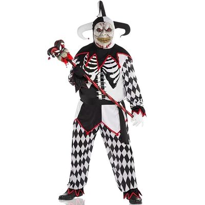 Adult Black & White Sinister Jester Costume Set - Plus XXL (48-52) - Haunting Party Wear Perfect for Halloween and Themed Party Fun