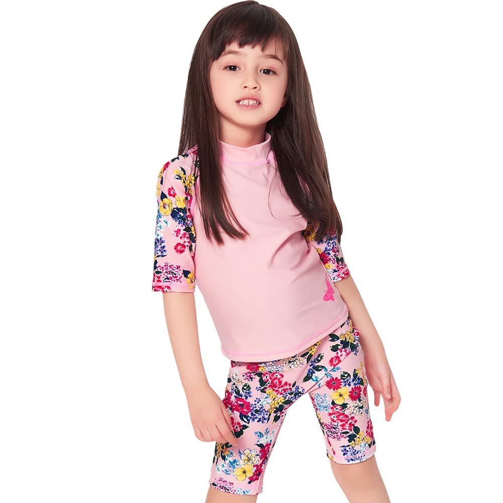 Julysand Toddler Girls Rash Guard Sets Pink Flowers Modest Swimwear Two Pieces Swimsuit UV Sun Protection Suit 12004-4T