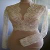 V-neck Lace Jackets Dresses For Women Poet Long Sleeve Jacket Wedding Bolero Ivory 6 view 4