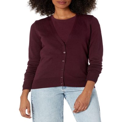Amazon Essentials Women's Lightweight V-Neck Cardigan Sweater (Available in Plus Size), Burgundy, XX-Large