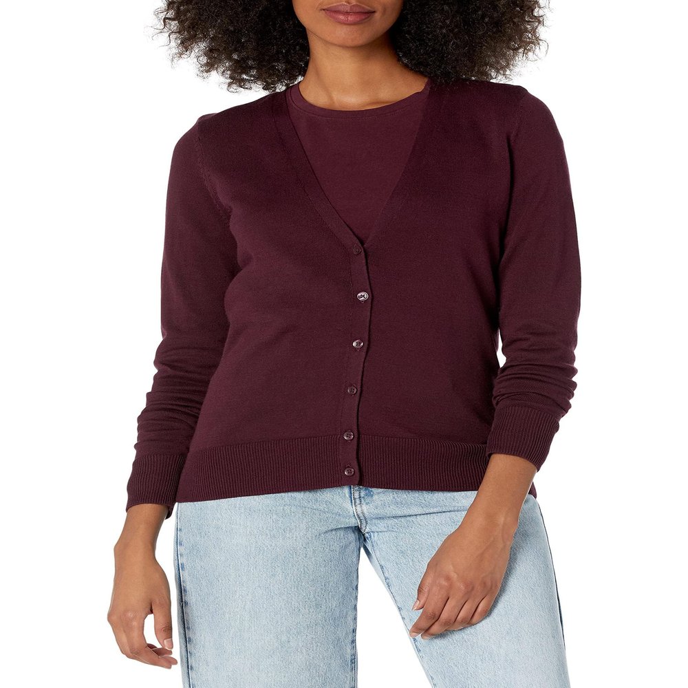 Amazon Essentials Women's Lightweight V-Neck Cardigan Sweater (Available in Plus Size), Burgundy, XX-Large