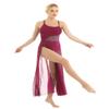 ACSUSS Women Camisole Lyrical Ballet Dance Dress Leotard Costume with Mesh Panel Wine Red X-Large