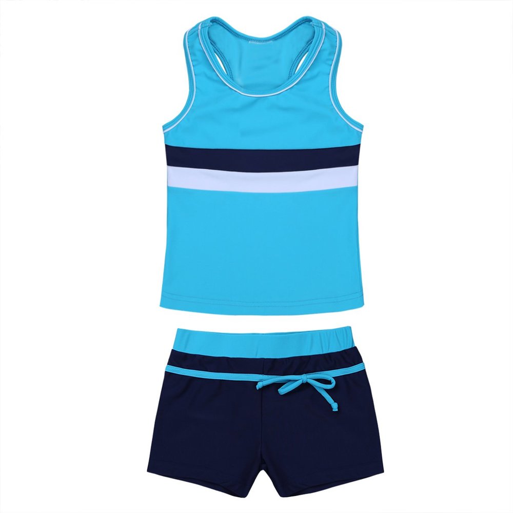 Agoky Kids Girls Two-Pieces Summer Boyshort Tankini Swimsuit Racerback Tank Top Swimwear Blue 6