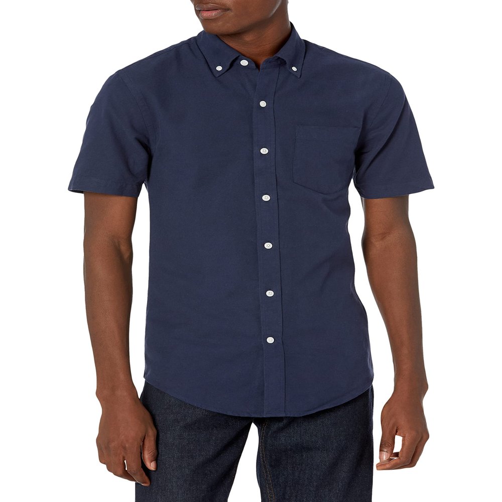 Amazon Essentials Men's Button-Up Shirts - Slim-Fit Short-Sleeve Pocket Oxford - Comfort and Style, Navy, X-Small