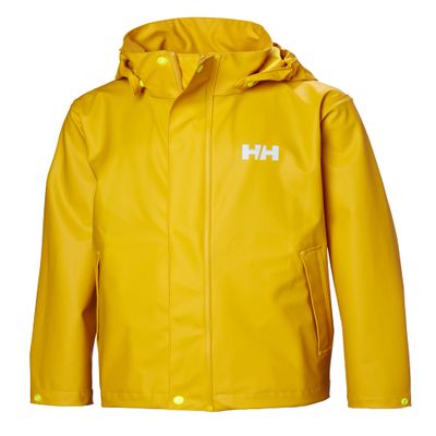 Helly Hansen Junior Moss Jacket - Unisex Coat with HELOX, YKK Zipper, Detachable Hood, Adjustable Cuffs & Hem, Hand Pockets, 344 Essential Yellow - 14