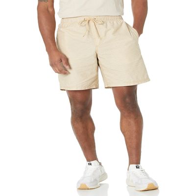 Amazon Essentials Men's 8" Inseam Relaxed-Fit Drawstring Walk Shorts (Available in Plus Size), Khaki Brown White Stripe, XX-Large