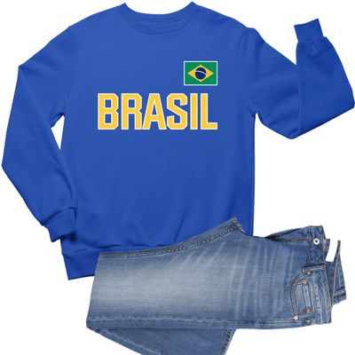 Go All Out XX-Large Royal Adult Brasil Futebol Soccer Brazil Jersey Style Sweatshirt Crewneck