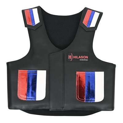 HILASON Kids Junior Youth Horse Riding Pro Rodeo Leather Protective Vest Blue/Metallic Red