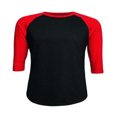 ILTEX Plain Raglan Lightweight Cotton and Polyester T-Shirt 3/4 Sleeves Athletic Baseball Jersey Unisex Multi Function Sports, Outdoors and Gym (Black/Red, X-Large)