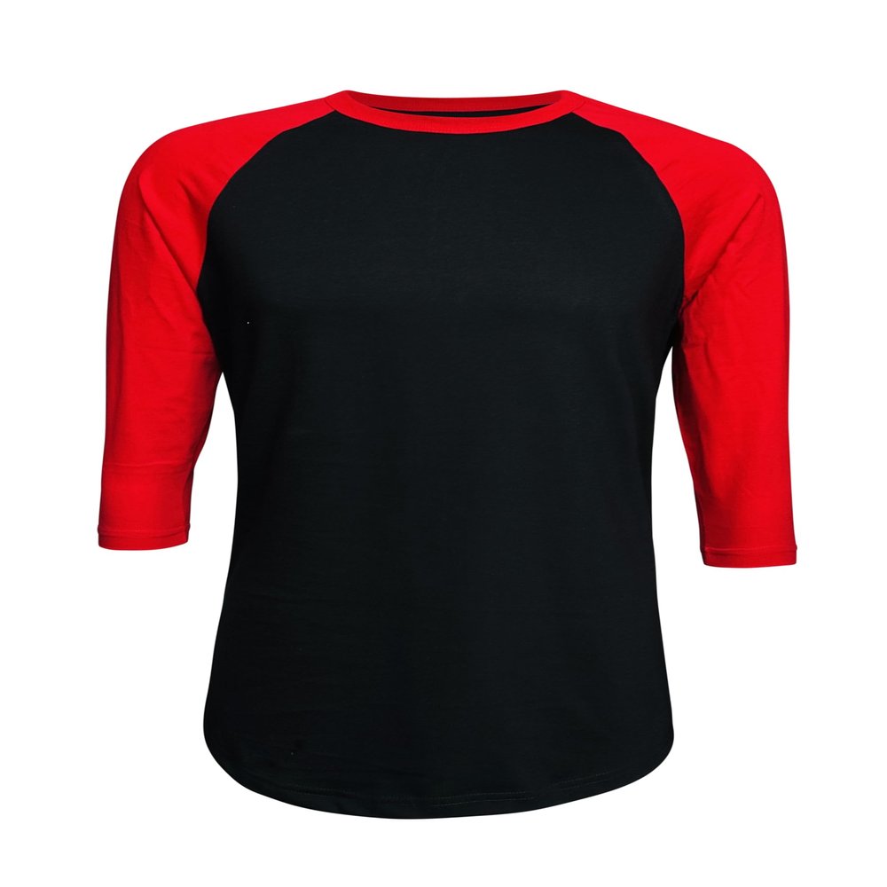 ILTEX Plain Raglan Lightweight Cotton and Polyester T-Shirt 3/4 Sleeves Athletic Baseball Jersey Unisex Multi Function Sports, Outdoors and Gym (Black/Red, X-Large)