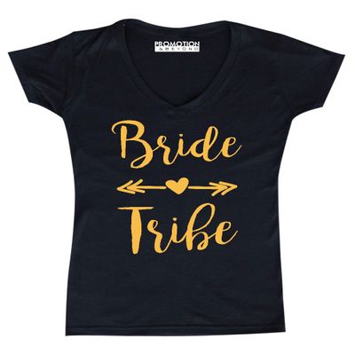 Wedding Bridal Party Gear Bride Tribe Women's V-Neck, S, Black/Gold