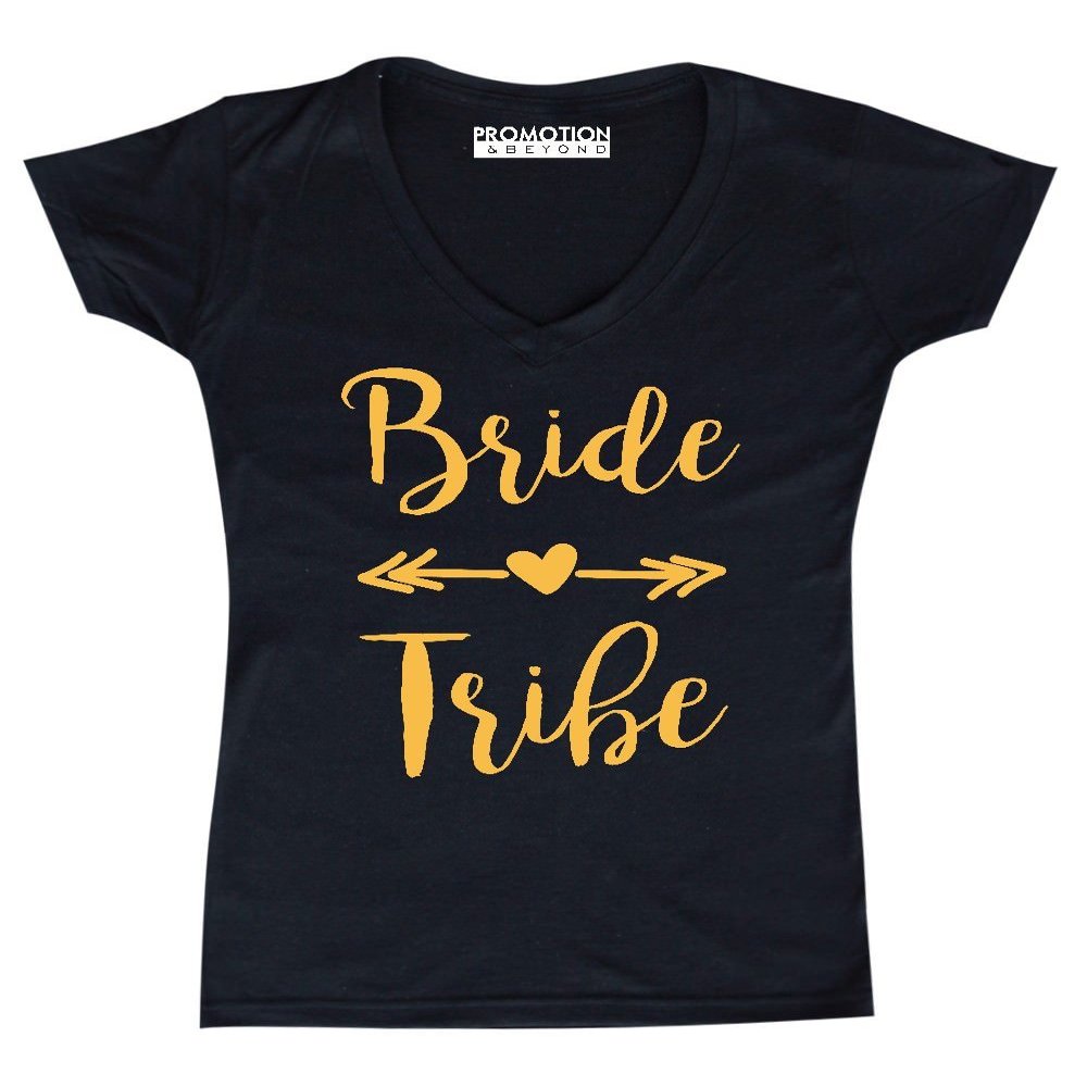 Wedding Bridal Party Gear Bride Tribe Women's V-Neck, S, Black/Gold