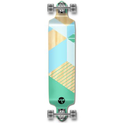 Yocaher Drop Down Complete Longboard 41.25" x 10" Maple Wood w/Premium Black Grip Tape. Build for Cruiser Commuting, Carving, Cruising and Downhill Riding - Geometric Green
