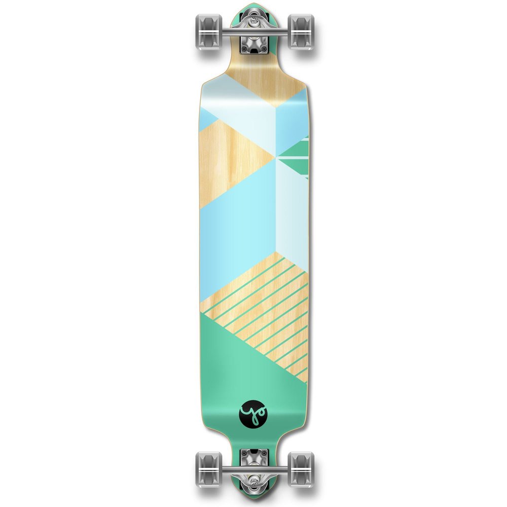 Yocaher Drop Down Complete Longboard 41.25" x 10" Maple Wood w/Premium Black Grip Tape. Build for Cruiser Commuting, Carving, Cruising and Downhill Riding - Geometric Green