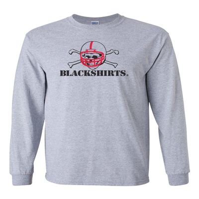 CornBorn Nebraska Shirt - Long Sleeve Blackshirts Logo - Gray - XL