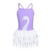 Agoky Girls' Swan Ruffle Skirted Ballet Style Swimsuit One Piece Bathing Suit Lavender 2-3