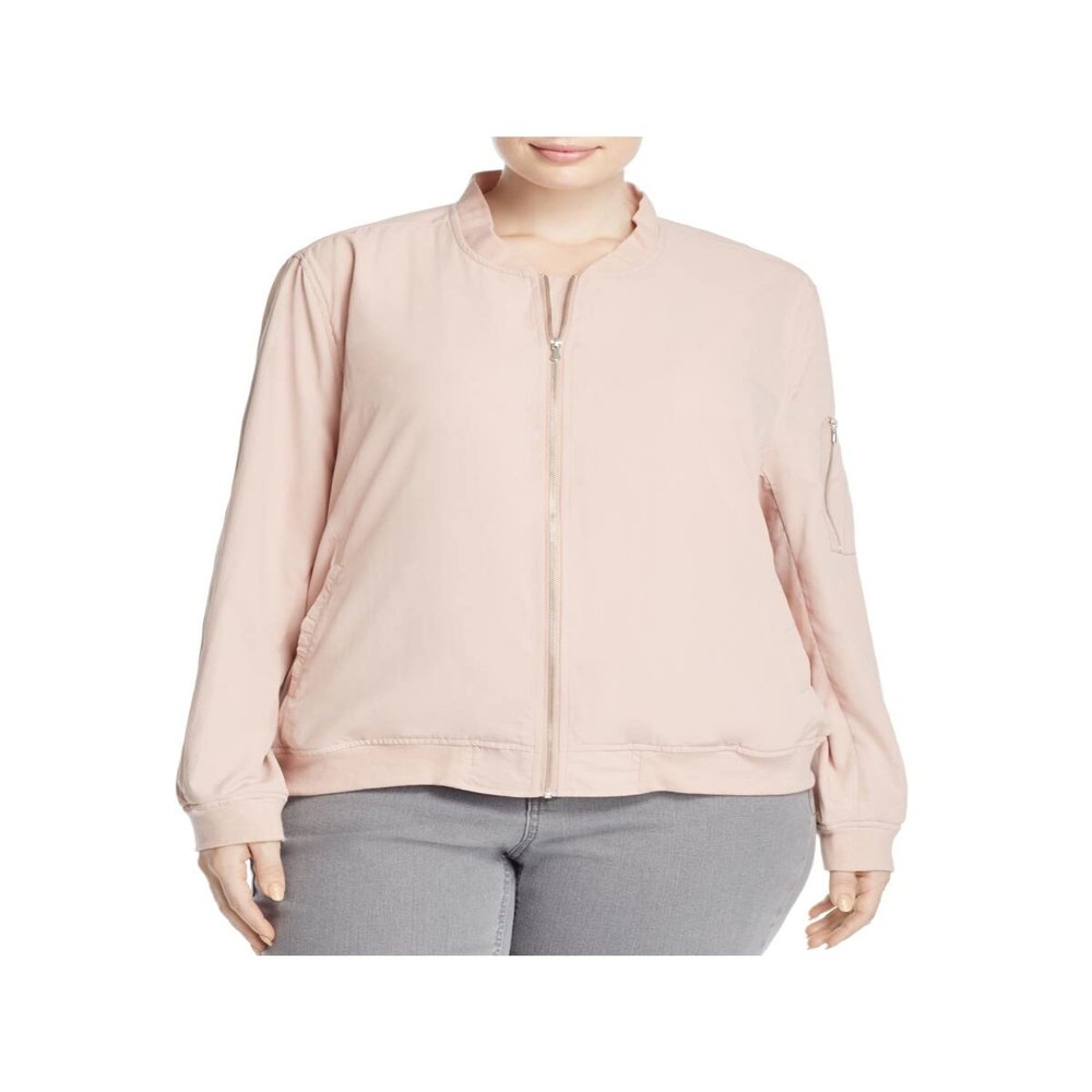 Bagatelle Women's Plus Size Mixed Media Full Zip Bomber Jacket Pink Size 3X