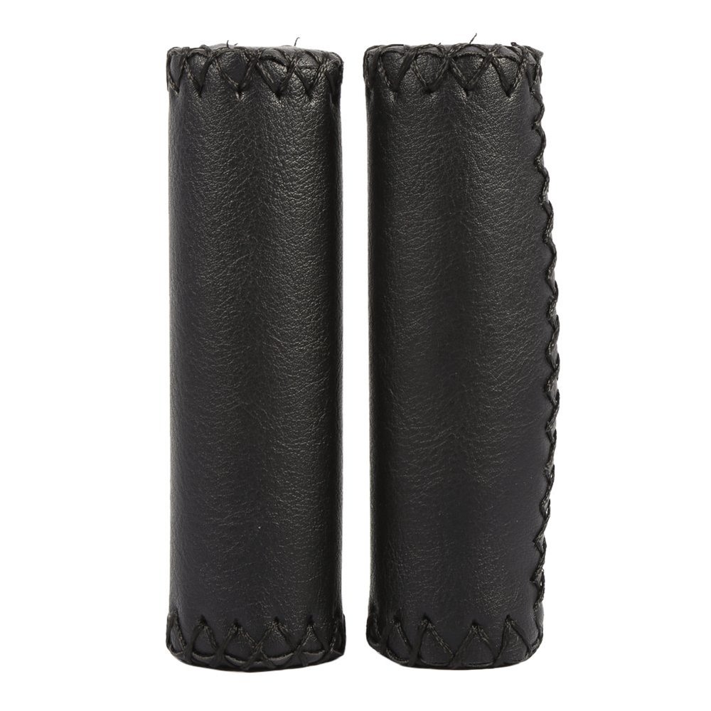 Bicycle Comfort Grips Bar Ends Leather Black,2 Pair Mountain Bike Handlebar Grips Brown Vintage Retro Artificial Leather Handle Grips for Cycling Road Mountain Bike ycle Nonslip(Black)