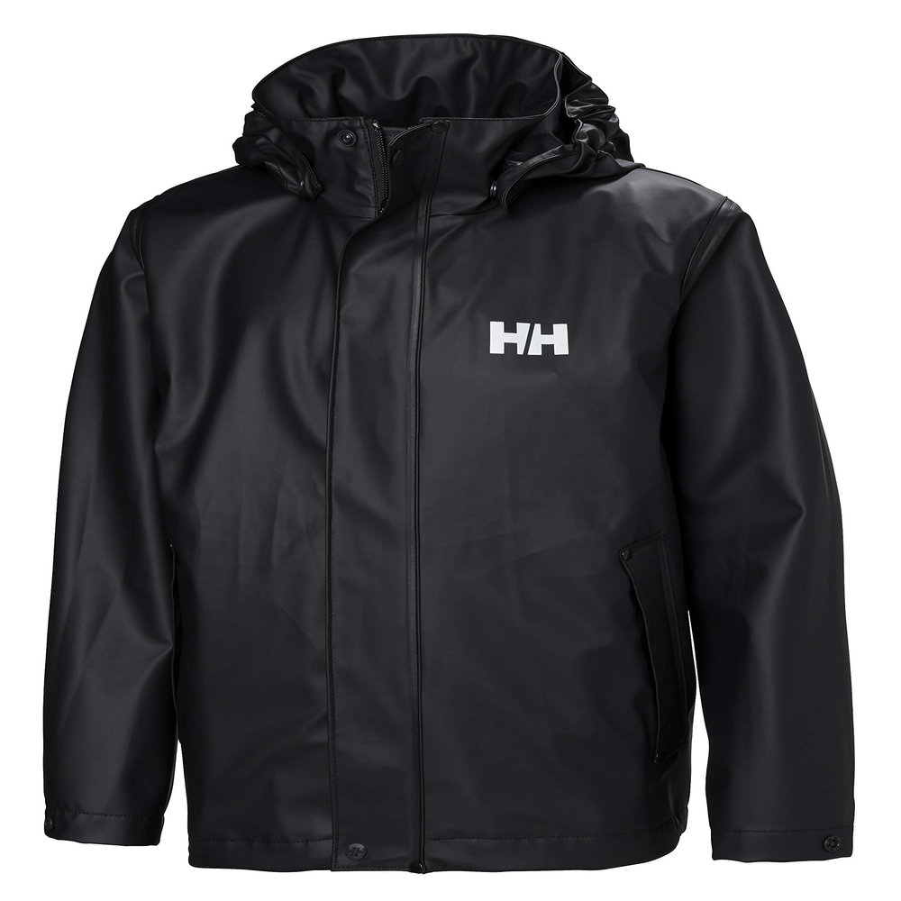 Helly-Hansen Junior Moss Jacket - Unisex Coat with HELOX, YKK Zipper, Detachable Hood, Adjustable Cuffs & Hem, Hand Pockets, 990 Black - 16