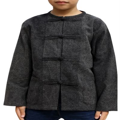 RaanPahMuang Mixed Cotton Shirt Childrens Open Collar Frog Button Long Sleeve, 3 Years-6 Years, Stonewashed Cotton - Black