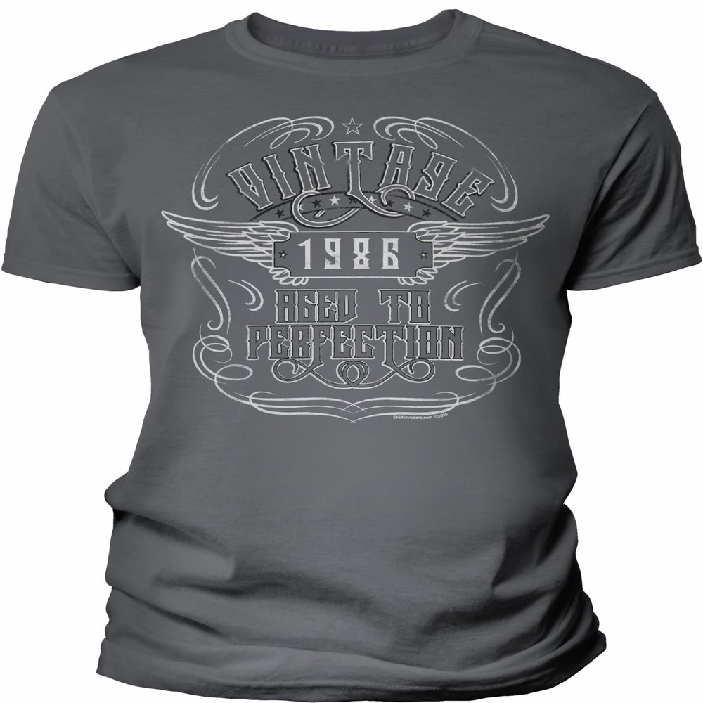 1986 Birthday Shirt for Men - Vintage 1986 Aged to Perfection - Metal Vintage - 40th Birthday Gift - Charcoal-002-4X