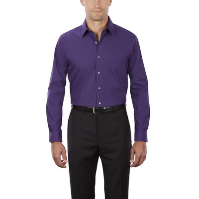 Van Heusen Men's Dress Shirt Regular Fit Poplin Solid, Purple Velvet, 17.5" Neck 36"-37" Sleeve