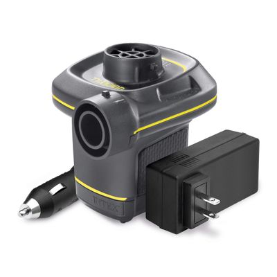INTEX 66633E QuickFill 120 Volt AC/DC Electric Pump: Inflates and Deflates Air Mattresses, Kayaks, Boats  Includes 3 Nozzles  Sleek and Compact Design  480 L/Min Air Flow  Indoor and Outdoor Use