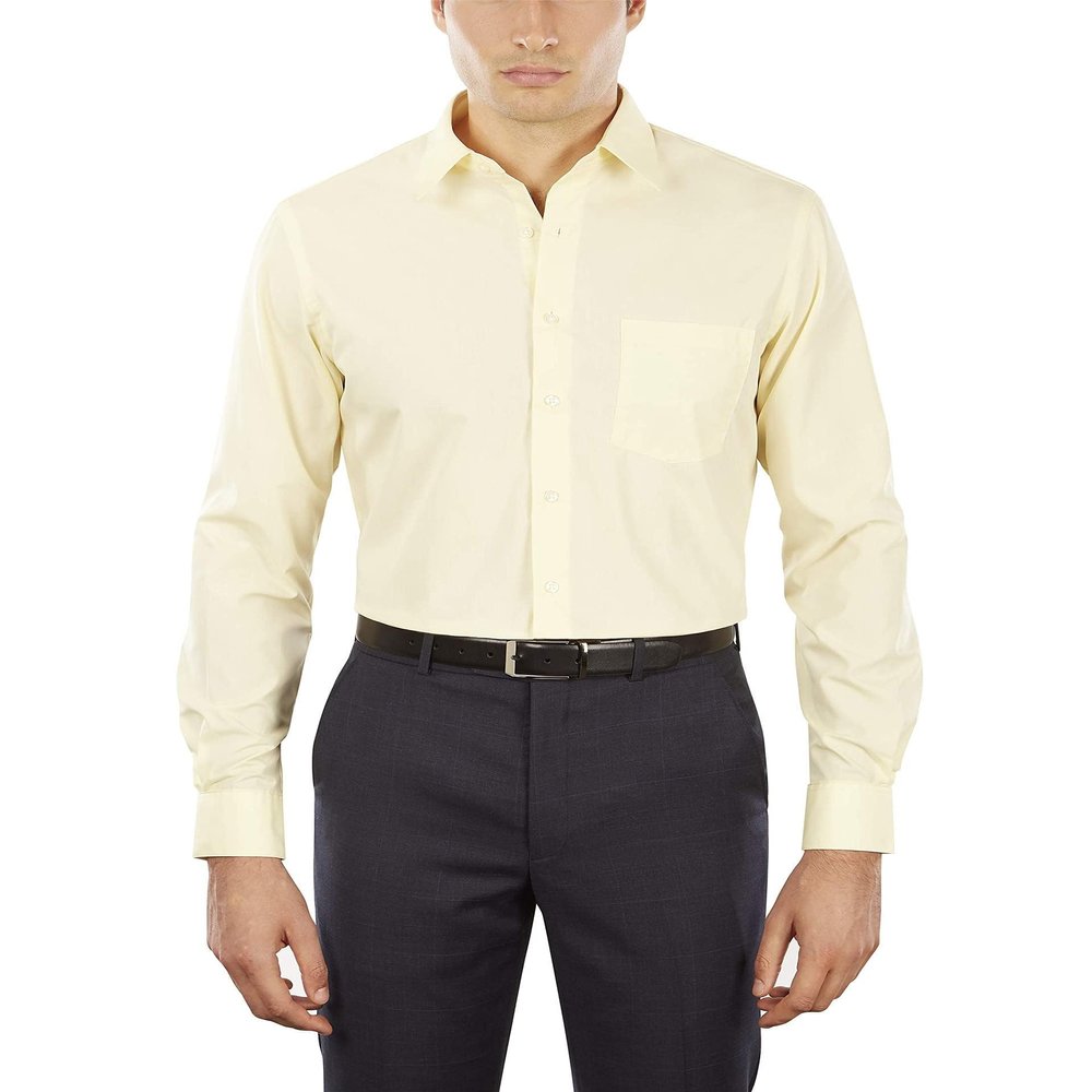 Van Heusen Men's Dress Shirt Fitted Poplin Solid, Lemon Glaze, 16" Neck 34"-35" Sleeve