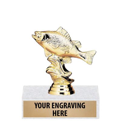 4" Gold Perch Fish Trophies - Personalized Fishing Trophy Award 50 Pack