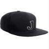 Classic Snapback Hat Custom A to Z Initial Raised Letters, Black Cap White Black Letter Initial J view 1