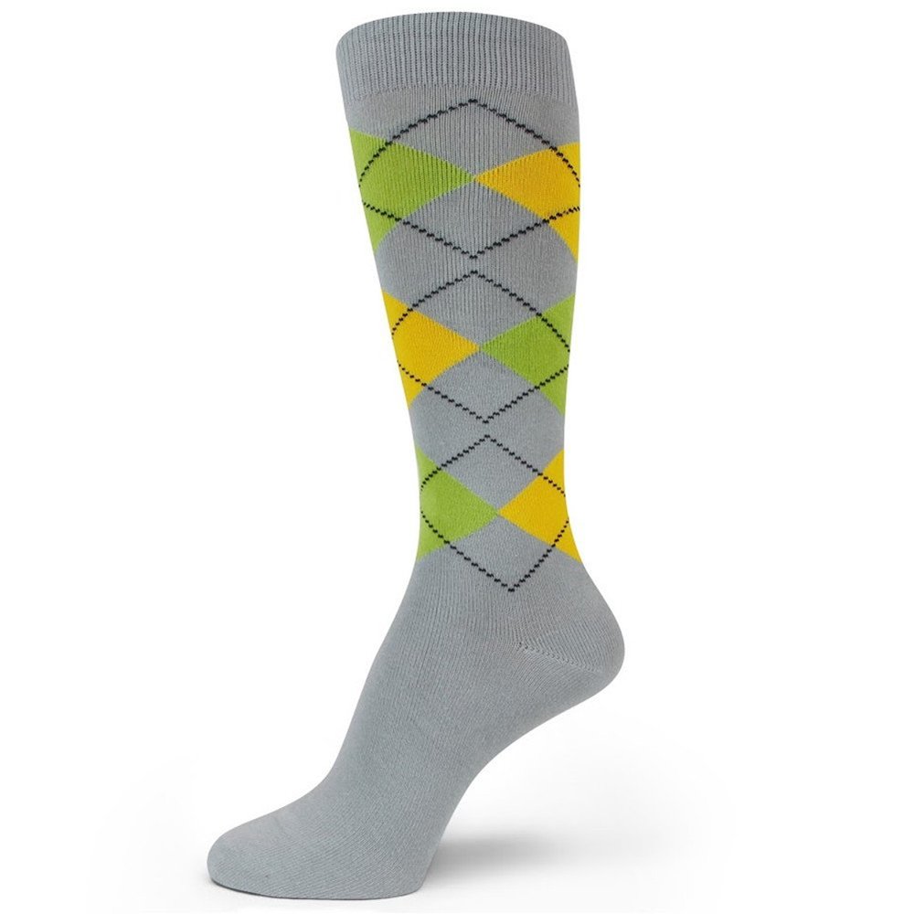 Spotlight Hosiery Men's Groomsmen Argyle Socks, Gray/Yellow/Lime Green, Size 10-13, 1P