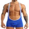 ACSUSS Men's Sheer Silk Lingerie Boxer Shorts Bikini Wrestling Singlet Underwear Blue Medium view 1