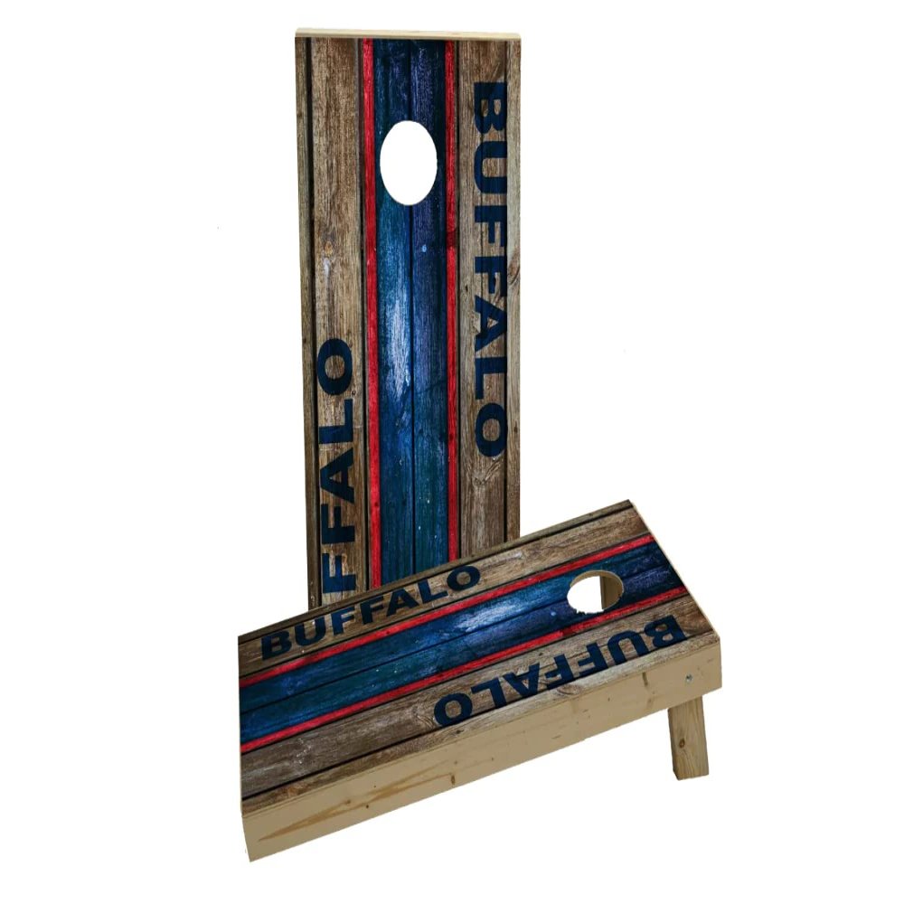 Woodslat Worn Buffalo Football Custom Cornhole Board Game Set