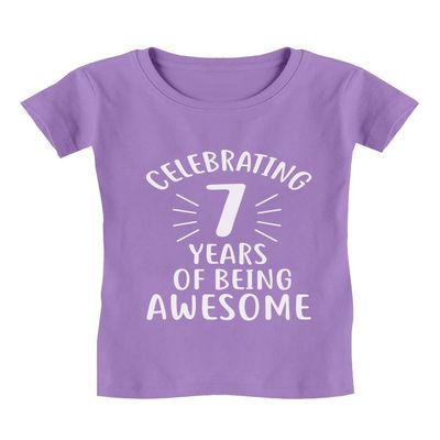 7 Years of Being Awesome! 7 Year Old Birthday Gift Girls' Fitted Kids T-Shirt M (7-8) Lavender