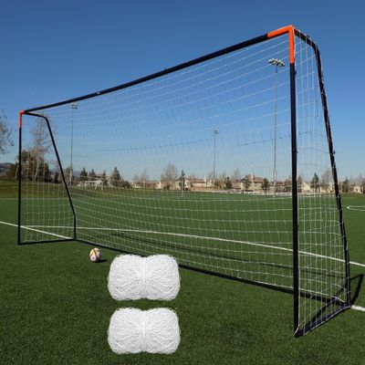 Vallerta Premier 24 X 8 FT. Regulation Size Soccer Goal w/Premium Weatherproof 4MM Net. Strongest 50MM Diameter Steel Frame w/Black/Orange Corrosion Resistant Coating. 8x24 Foot Design(2Net)