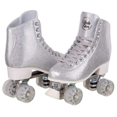 C SEVEN Sparkly Retro Quad Roller Skates (Glitter Silver, Women's 6 / Youth 5 / Men's 5)
