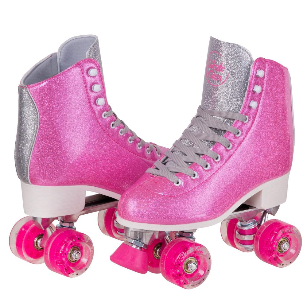 C SEVEN Sparkly Retro Quad Roller Skates (Glitter Pink, Women's 10 / Men's 9)